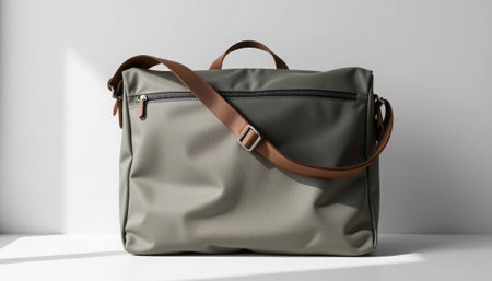 Messenger bag mockup with adjustable strap on modern background, stylish design. generated by aiの素材