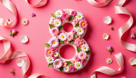 Vibrant floral 8 with petals and ribbon, festive celebration. generated by aiの素材