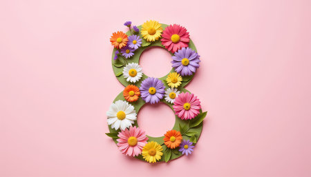 Floral number 8 on soft pink background, elegant decoration. generated by aiの素材