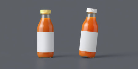 Bottles of orange juice with blank labels. generated by aiの写真素材