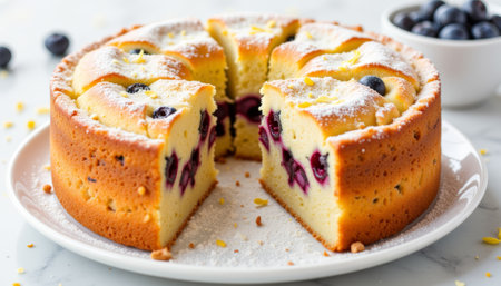 Delicious lemon sponge cake with blueberries, a sweet treat. generated by aiの写真素材