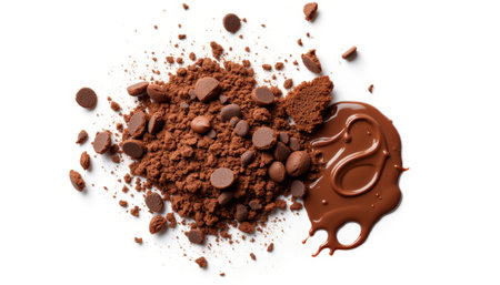 Chocolate cake crumbs with melted chocolate, indulgent dessert visuals. generated by ai