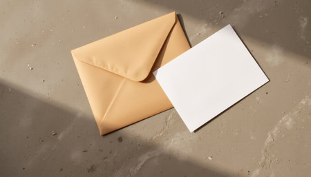 Envelope and Card Mockup in Evening Light, Minimalist Concept. generated by aiの素材