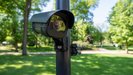 Security Camera on Field in Green Park. generated by aiの素材