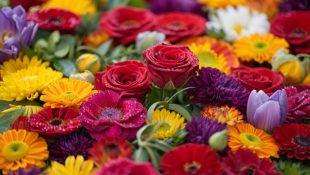 Vibrant floral arrangement in assorted colors. generated by aiの素材