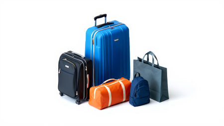 Colorful travel luggage set on white background. generated by ai