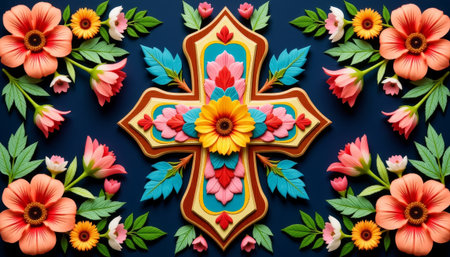 Easter floral cross art, vibrant traditionの素材