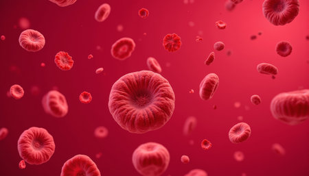 HPV particles floating in blood vessel, viral transmission concept. generated by ai