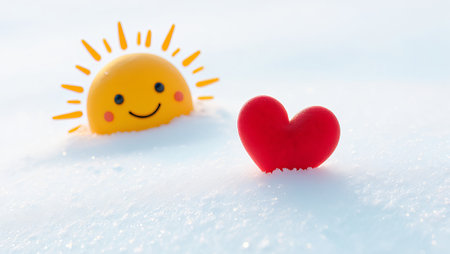 Smiling Sun and Heart in Snow. generated by aiの素材