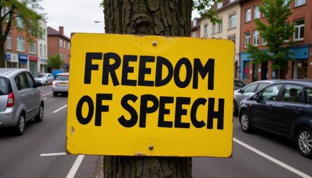 Bold message on freedom of speech sign in urban setting, advocacy. generated by aiの素材