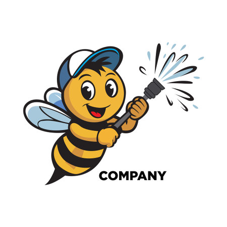 Bee holding a water sprayer. Vector illustration on white background.の写真素材