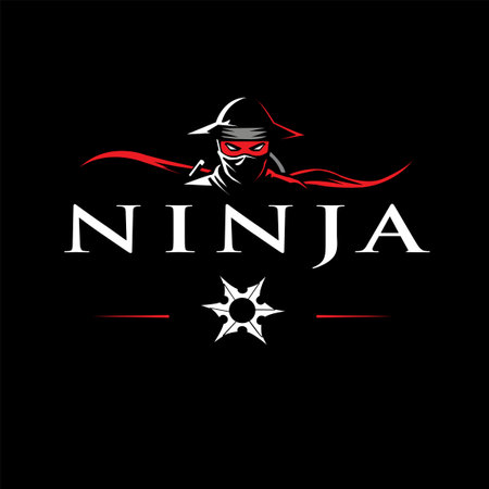 Ninja vector logo template. Japanese ninja warrior with sword and hood.の写真素材