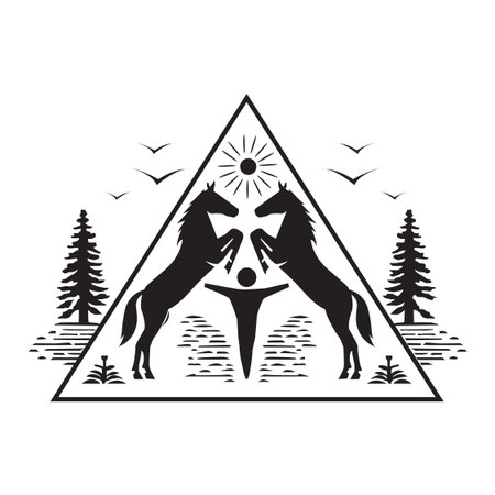 Horse and man in a triangle. Black and white vector illustration.の写真素材