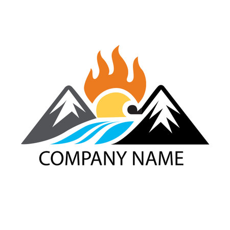 Mountain logo design. Vector illustration of a mountain with a flame.の写真素材