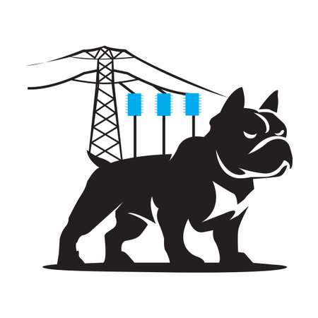 French bulldog on a background of high voltage lines. Vector illustrationの写真素材