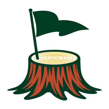 Illustration of a tree stump with a flag isolated on white backgroundの写真素材