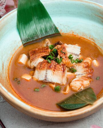 fish soup with special brothの写真素材