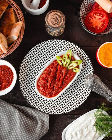 spicy traditional adjika top viewの写真素材