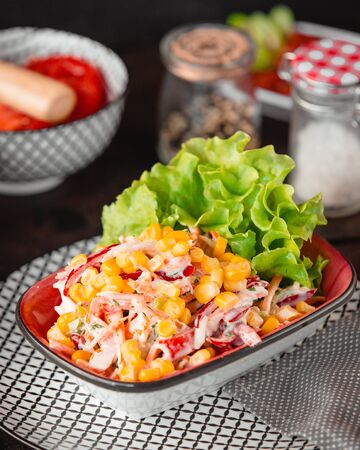 Chicken salad with vegetables and mayonnaiseの写真素材