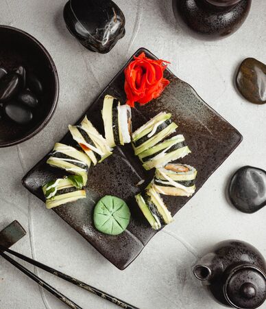 New modern sushi with ginger and wasabiの写真素材