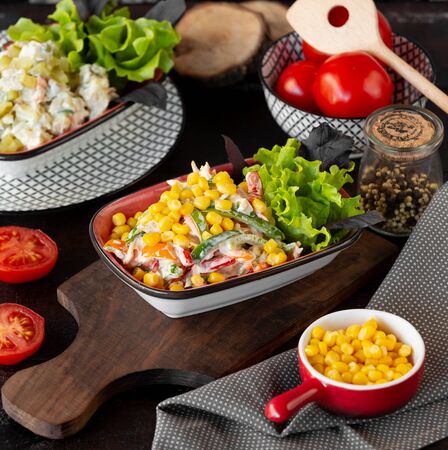 Corn and bell pepper salad dressed with mayonnaiseの写真素材