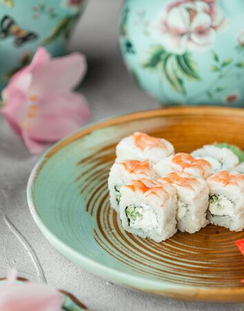 Sushi with cucumber and mayonnaiseの写真素材