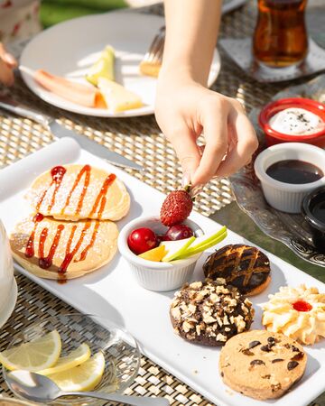 Pancakes and cookies with vegetablesの写真素材