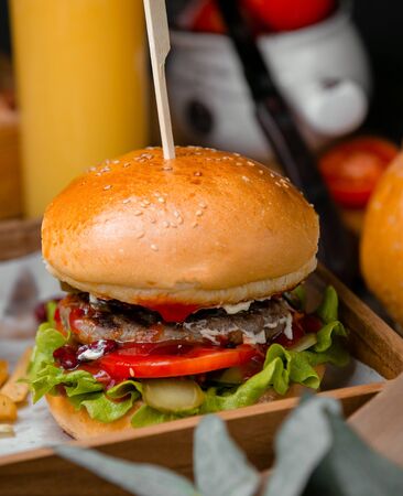 Classical burger with sesame bunの写真素材