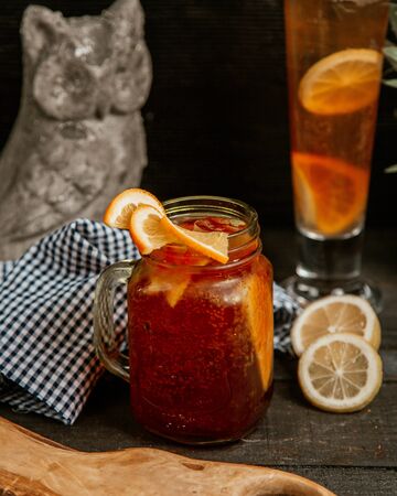 Fresh fruit ice tea with sparkling waterの写真素材