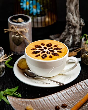 Creamy cappuccino with chocolate toppingの写真素材