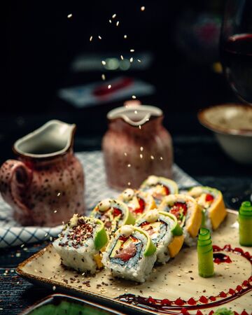 Sushi set with wasabi and ginger topped with sesame 1の写真素材