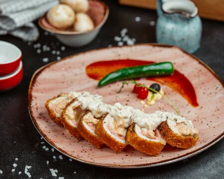 Ð¡hicken roll in cream sauceの写真素材