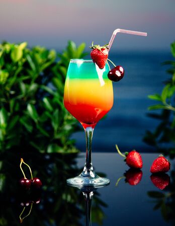 Tropical cocktail with multiple layerの写真素材