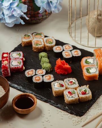 Various set of sushi rollsの写真素材