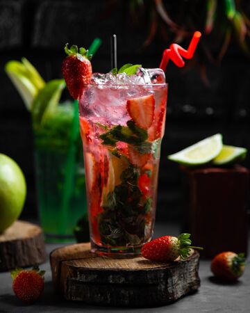 frozen fresh summer cocktails with fruitsの写真素材