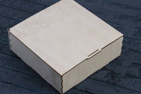 wood box with industrial engravings