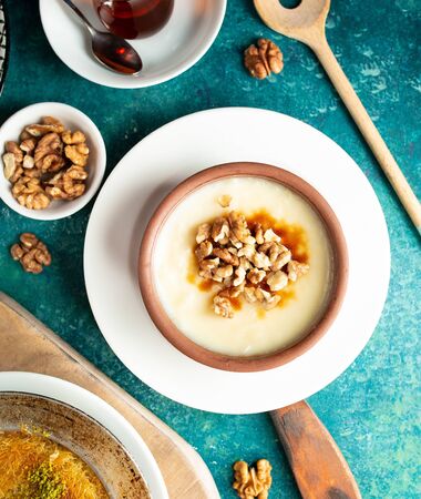 turkish traditional delight with walnuts pieces top viewの写真素材
