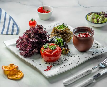 eggplant dolma on the tableの写真素材