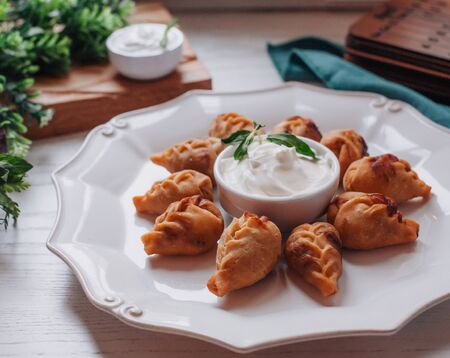 fried dushbere on the tableの写真素材