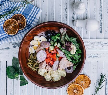 vegetable salad on the tableの写真素材