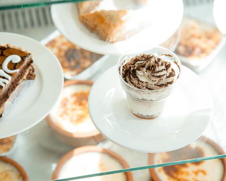 white ice cream with chocoladeの写真素材