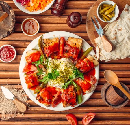 iskender doner on the table top viewの写真素材