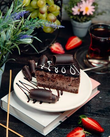 bird milk cake in the plateの写真素材