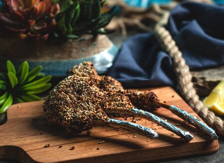 grilled ribs coated with sesame