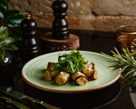 eggplant rolls with mixed fillingの写真素材