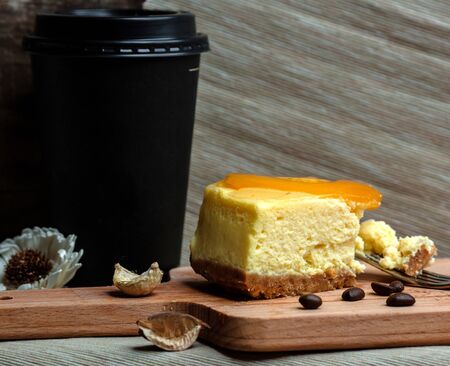 cottage cheese cheesecake with orange icingの写真素材