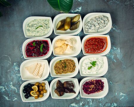 various selection of salad served in plateの写真素材