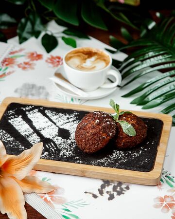 chocolate cookies with cappuccinoの写真素材