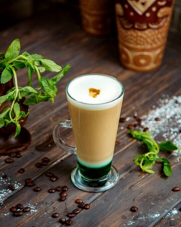 cappuccino served in long glassの写真素材
