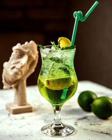 ice tea with herbs and lemonの写真素材